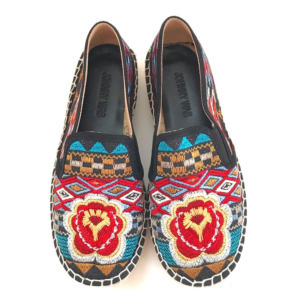 JOHNNY WAS Espadrille Platform Shoe Embroidered Bohemian Women’s Size 6 EU 36
